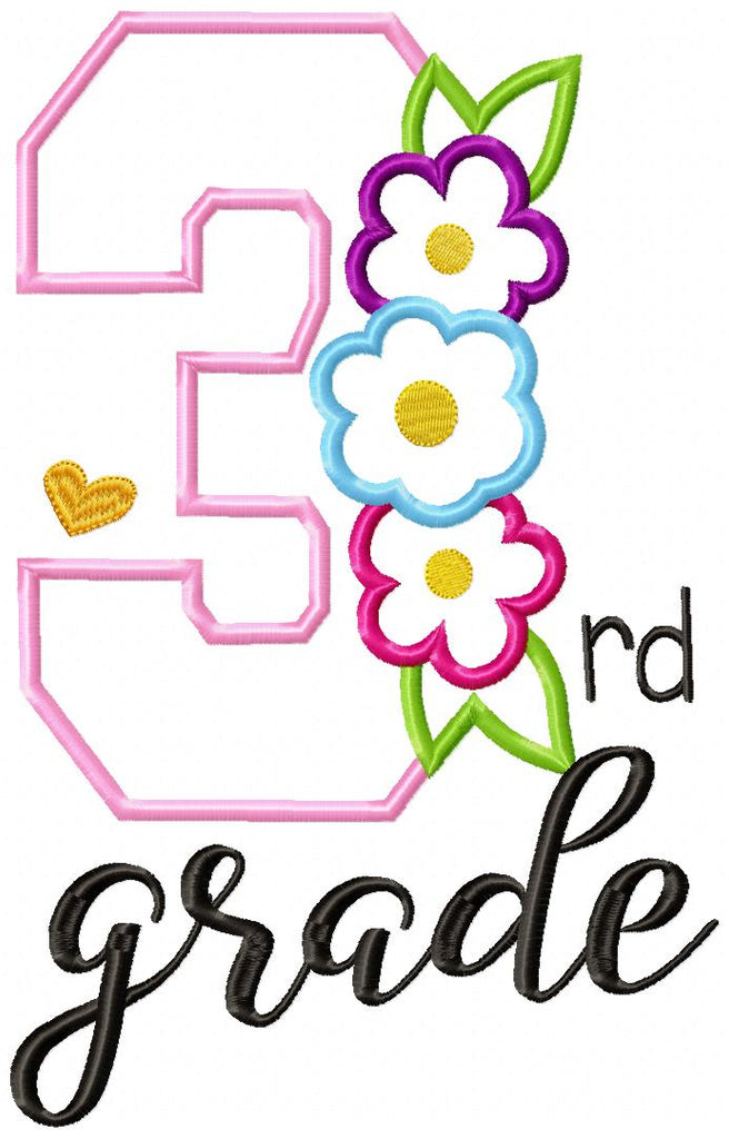 1st to 6th Grade Flowers Back to School Bundle - Applique - Machine Embroidery Design