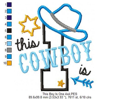 This Cowboy is 1 One First Birthday Number 1 - Applique