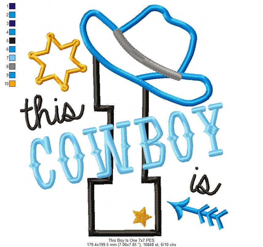 This Cowboy is 1 One First Birthday Number 1 - Applique