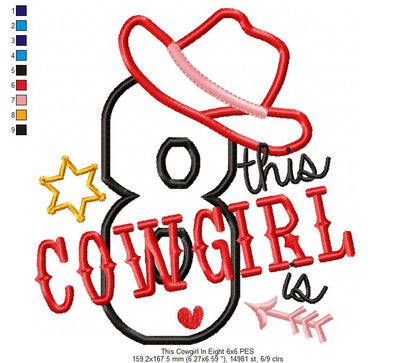 This Cowgirl is 8 Eight 8th Eighth Birthday Number 8 - Applique