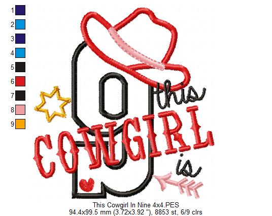 This Cowgirl is 9 Nine 9th Nineth Birthday Number 9 - Applique
