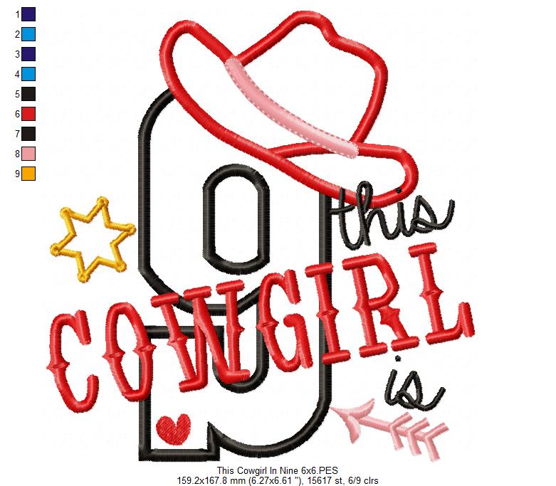 This Cowgirl is 9 Nine 9th Nineth Birthday Number 9 - Applique