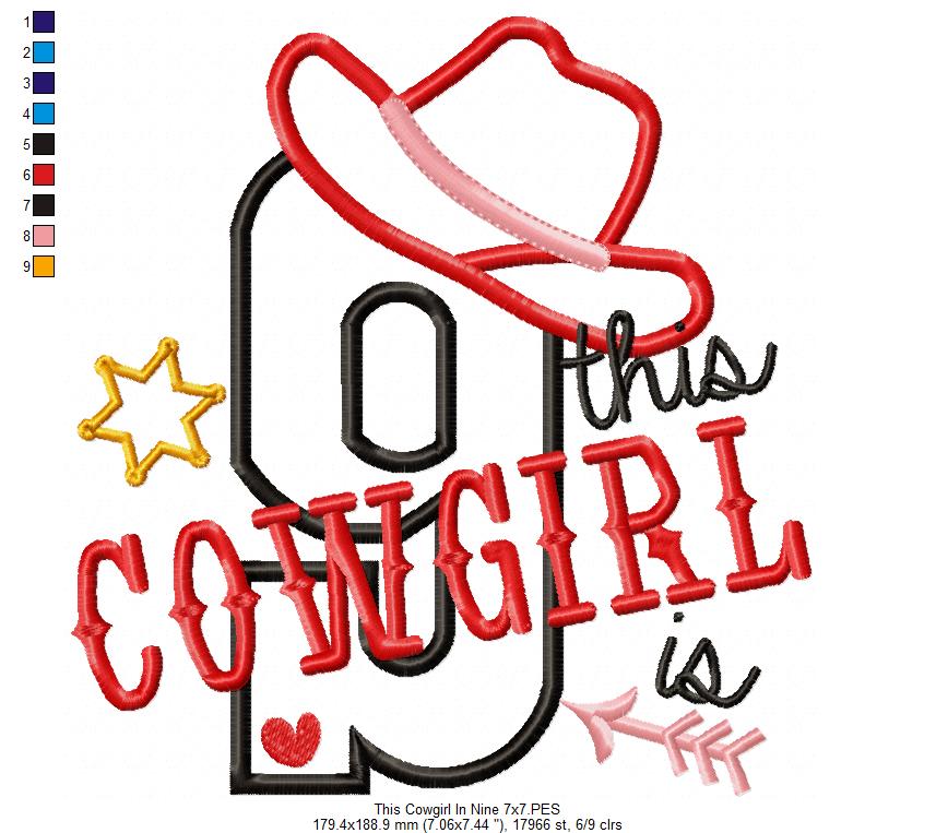 This Cowgirl is 9 Nine 9th Nineth Birthday Number 9 - Applique