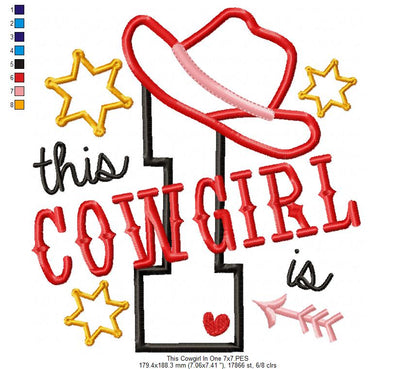 This Cowgirl is 1 One First Birthday Number 1 - Applique