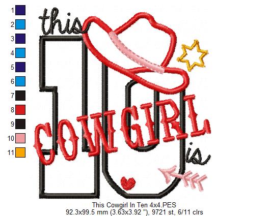 This Cowgirl is 10 Ten 10th Tenth Birthday Number 10 - Applique