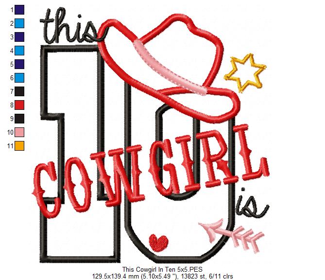 This Cowgirl is 10 Ten 10th Tenth Birthday Number 10 - Applique