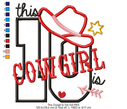 This Cowgirl is 10 Ten 10th Tenth Birthday Number 10 - Applique