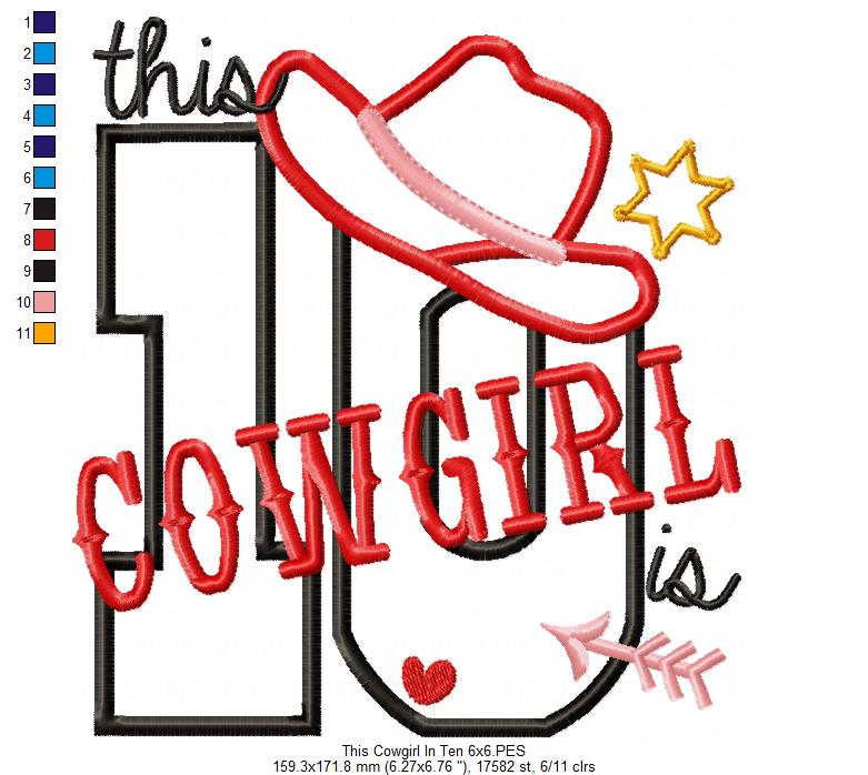 This Cowgirl is 10 Ten 10th Tenth Birthday Number 10 - Applique