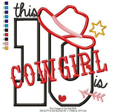 This Cowgirl is 10 Ten 10th Tenth Birthday Number 10 - Applique
