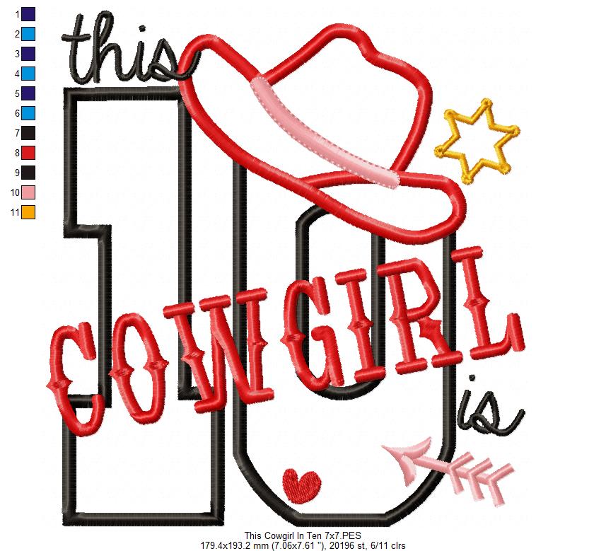 This Cowgirl is 10 Ten 10th Tenth Birthday Number 10 - Applique