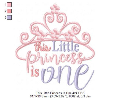 This Little Princess is One 1st Birthday - Fill Stitch - Machine Embroidery Design