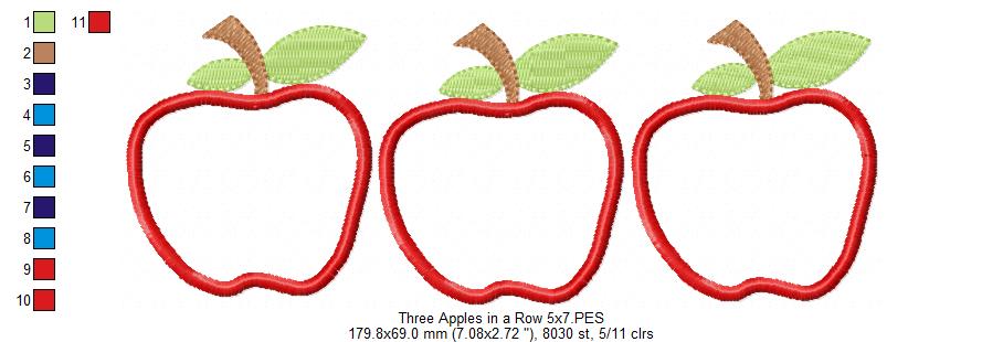 Three Apples in a Row - Applique