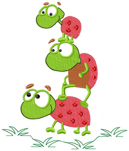 Stacked Ladybug Friends - Fill Stitch – Machine Embroidery Design