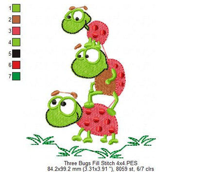 Stacked Ladybug Friends - Fill Stitch – Machine Embroidery Design