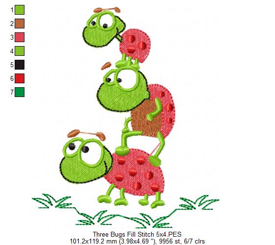 Stacked Ladybug Friends - Fill Stitch – Machine Embroidery Design