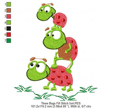 Stacked Ladybug Friends - Fill Stitch – Machine Embroidery Design