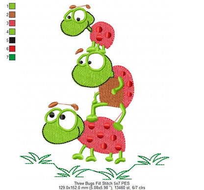 Stacked Ladybug Friends - Fill Stitch – Machine Embroidery Design