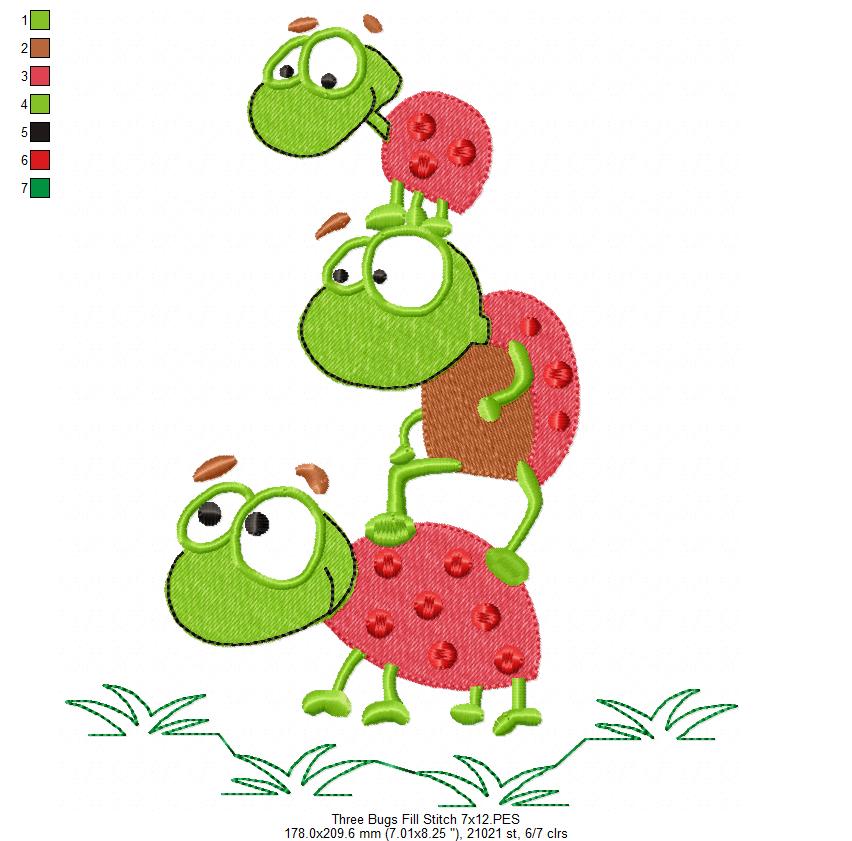 Stacked Ladybug Friends - Fill Stitch – Machine Embroidery Design
