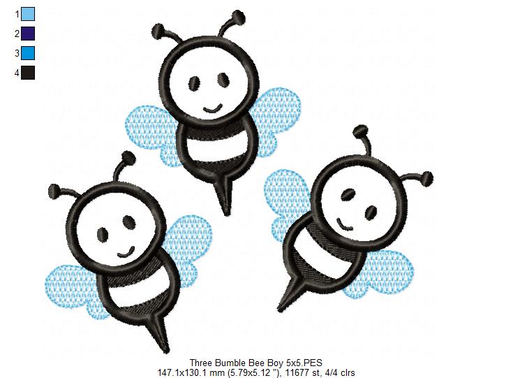 Three Bumble Bee Boy - Applique
