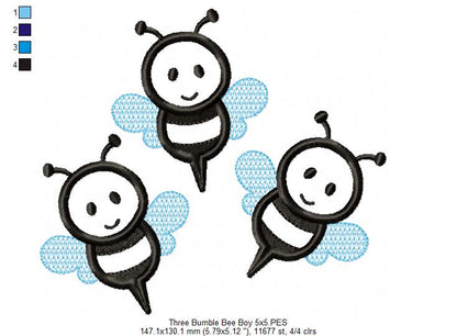 Three Bumble Bee Boy - Applique
