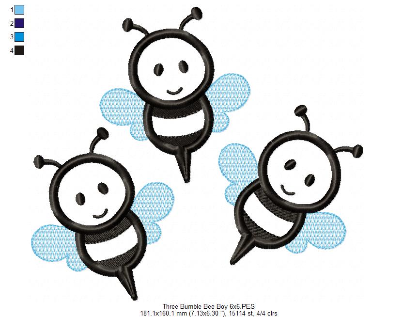 Three Bumble Bee Boy - Applique