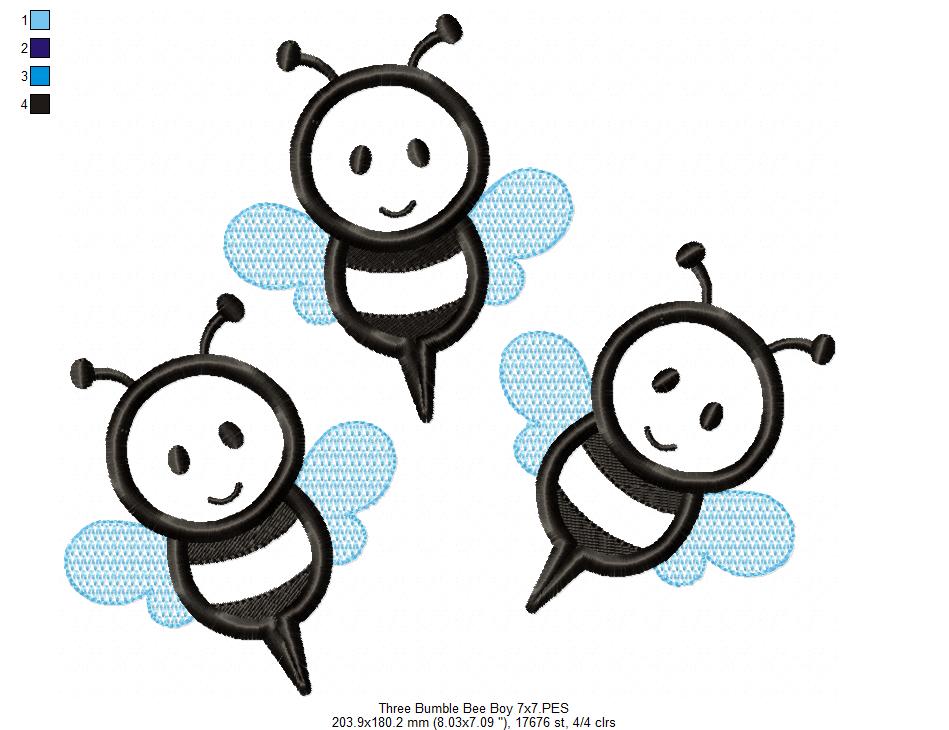 Three Bumble Bee Boy - Applique