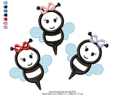 Three Bumble Bee Girl - Applique