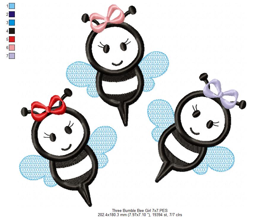 Three Bumble Bee Girl - Applique