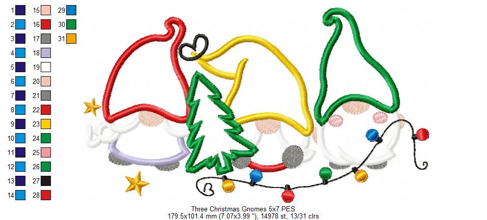 Three Christmas Gnome - Applique