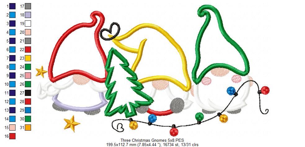 Three Christmas Gnome - Applique