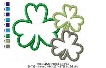 Three Shamrock Clovers - Applique