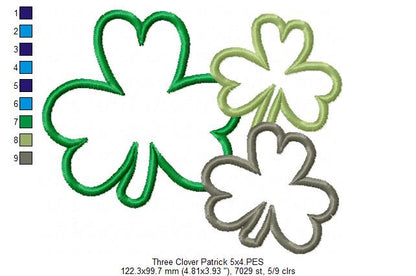 Three Shamrock Clovers - Applique