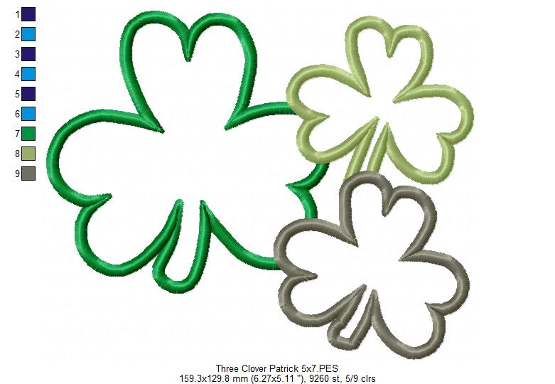 Three Shamrock Clovers - Applique