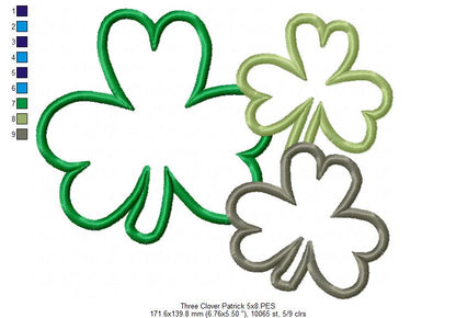 Three Shamrock Clovers - Applique