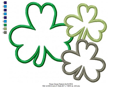 Three Shamrock Clovers - Applique