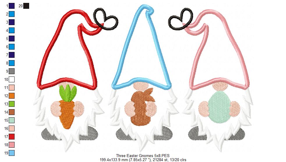 Three Easter Gnomes - Applique
