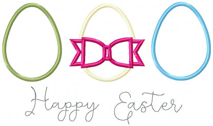 Three Easter Eggs Happy Easter - Appliqué – Machine Embroidery Design