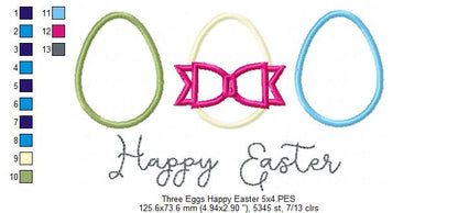 Three Easter Eggs Happy Easter - Appliqué – Machine Embroidery Design
