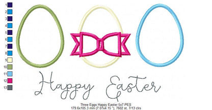 Three Easter Eggs Happy Easter - Appliqué – Machine Embroidery Design