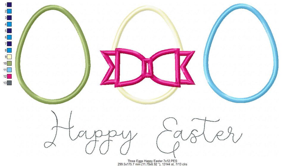 Three Eggs Happy Easter - Applique