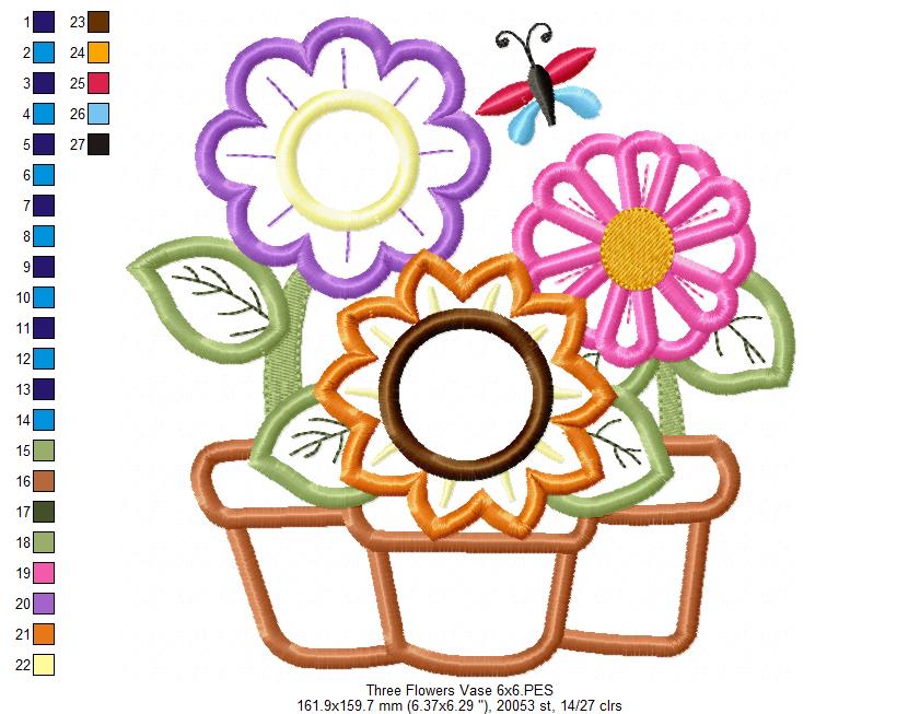Three Flowers in the Vase - Applique