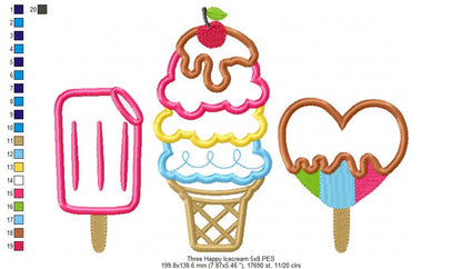 Three Summer Ice Cream - Applique Embroidery