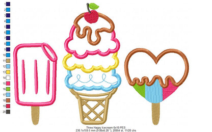 Three Summer Ice Cream - Applique Embroidery