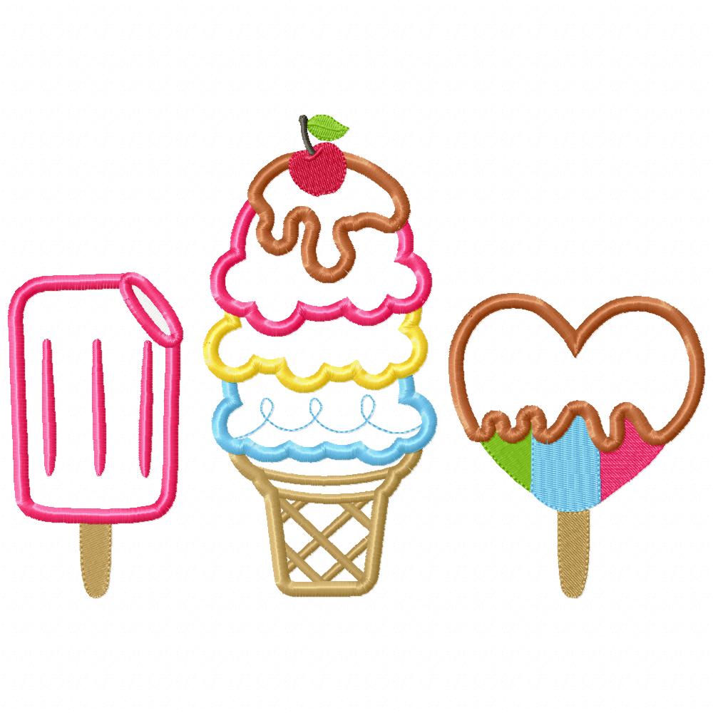 Three Summer Ice Cream - Applique Embroidery