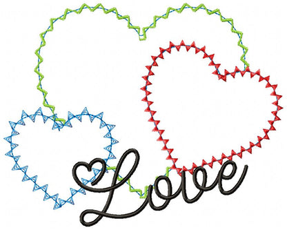 Three Hearts Love – Appliqué – Machine Embroidery Design
