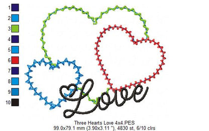 Three Hearts Love – Appliqué – Machine Embroidery Design