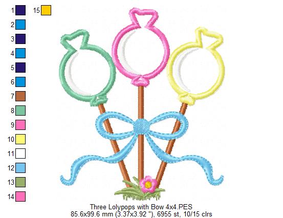 Three Lollipops with Bow - Applique