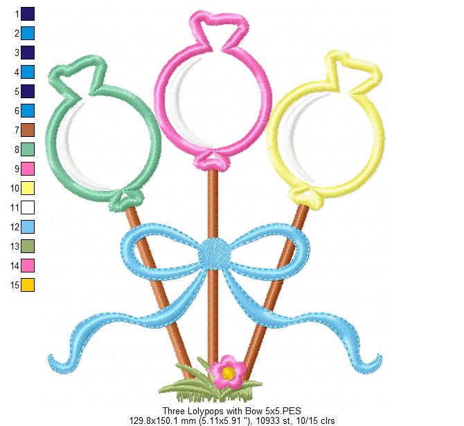 Three Lollipops with Bow - Applique
