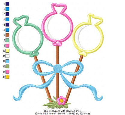 Three Lollipops with Bow - Applique