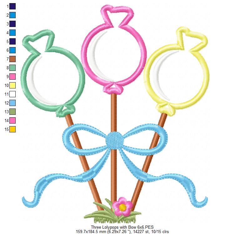Three Lollipops with Bow - Applique